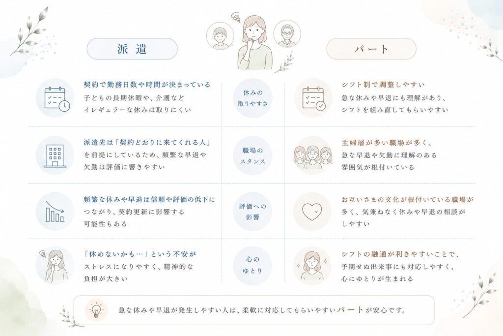 家庭の事情で急な休みや早退が発生しやすい人