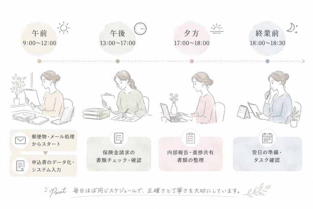 生命保険事務の一日の流れ図